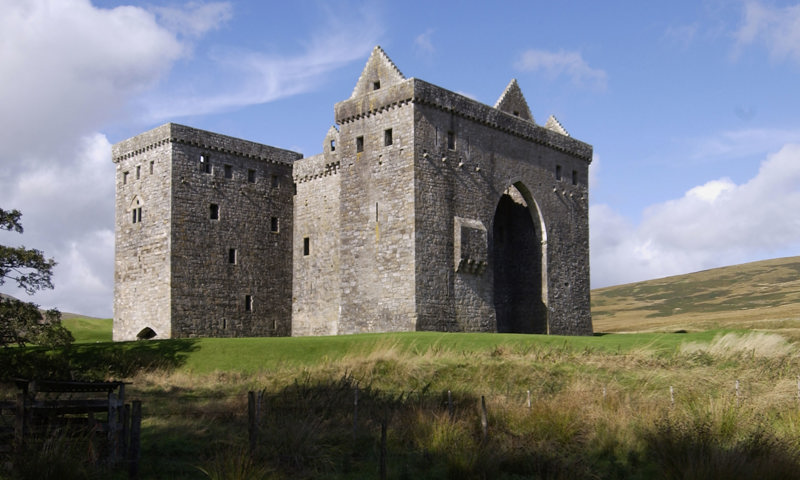 Exterior view of Hermitage Castle from the south-east