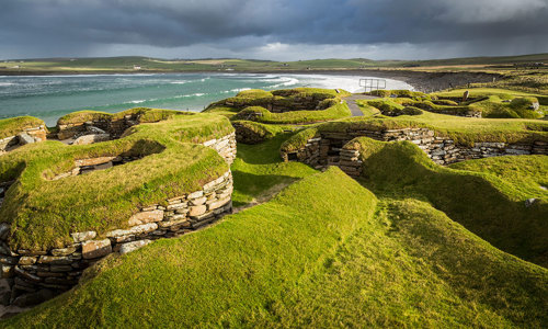 Looking out over neolithic ruins in orkney bay