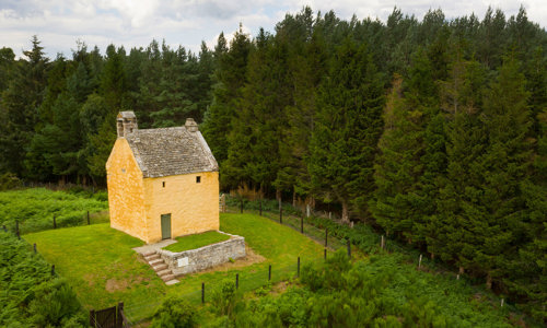 Aerial view of Ardclach Bell Tower