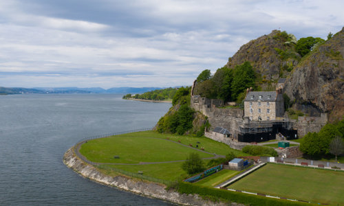 General view of Dumbarton Castle in the Firth of Clyde