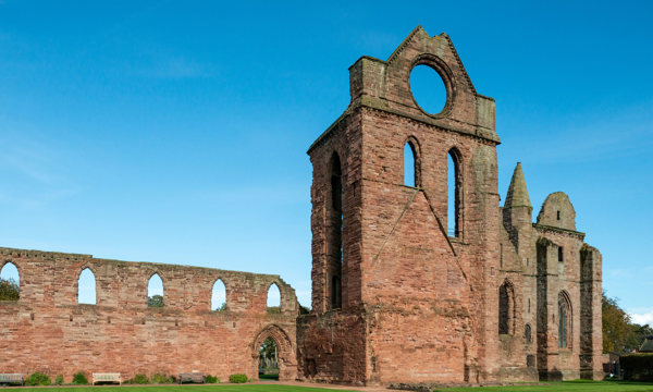View of the South transept and Sacristy of Arbroath Abbey from the Cloister