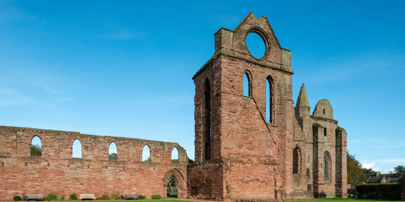 View of the South transept and Sacristy of Arbroath Abbey from the Cloister