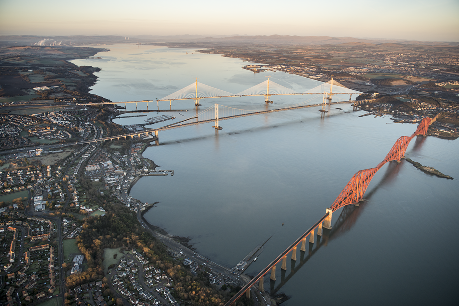 General aerial view of Forth Bridge.