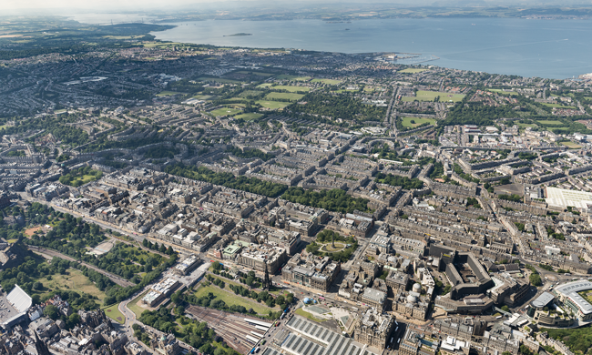General aerial view of Edinburgh City Centre.