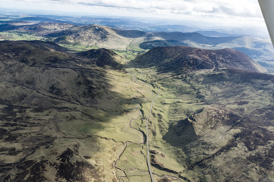 General aerial view of Glen Beag and the Spittal of Glenshee.