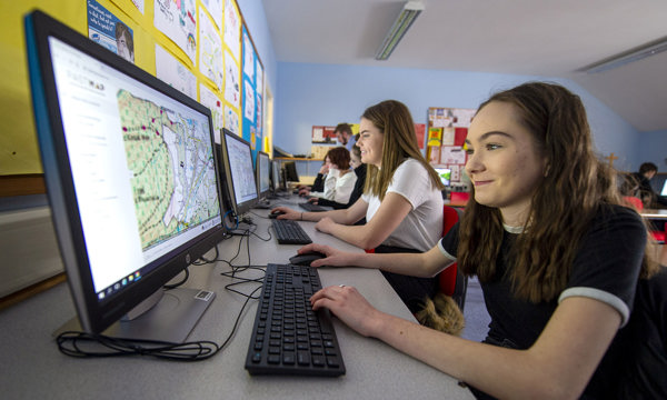 Pupils at Urquhart High School, Drumnadrochit, learning GIS/digital mapping skills