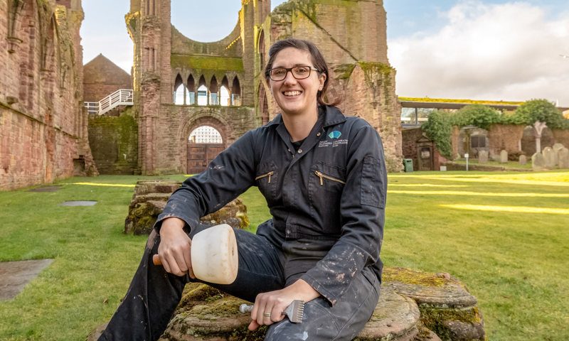 Stonemason, Carolann Neilson at Arbroath Abbey