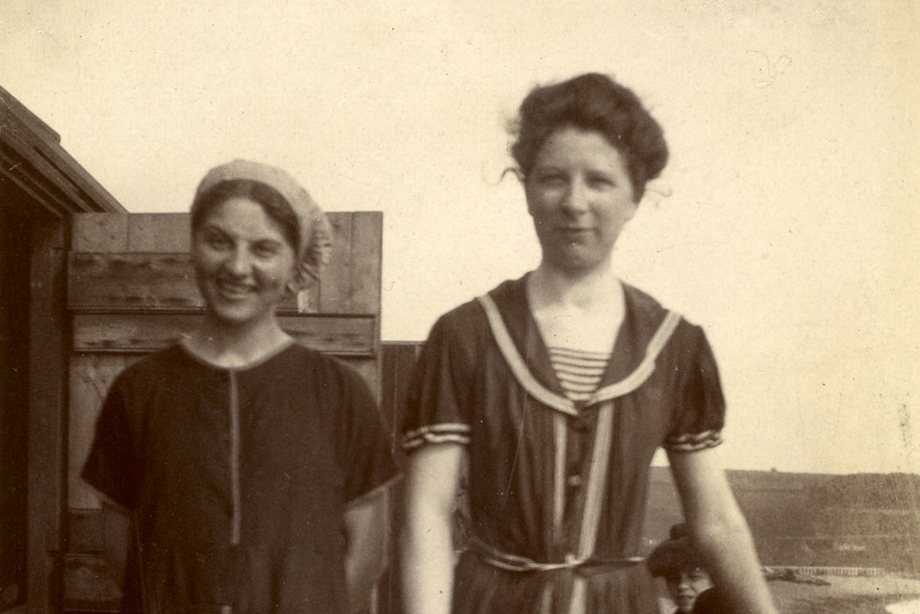 View of two girls in swimming costumes in Stonehaven