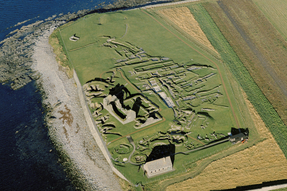 Oblique aerial view of Jarlshof from SE