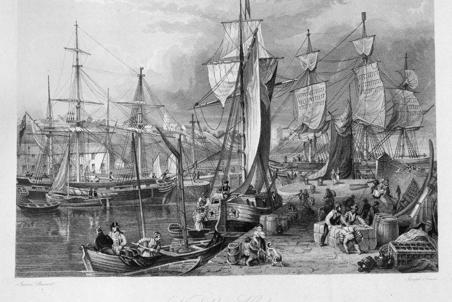 Scanned image of an engraving of Kirkcaldy Harbour copied from the 'History of Fife Volume III