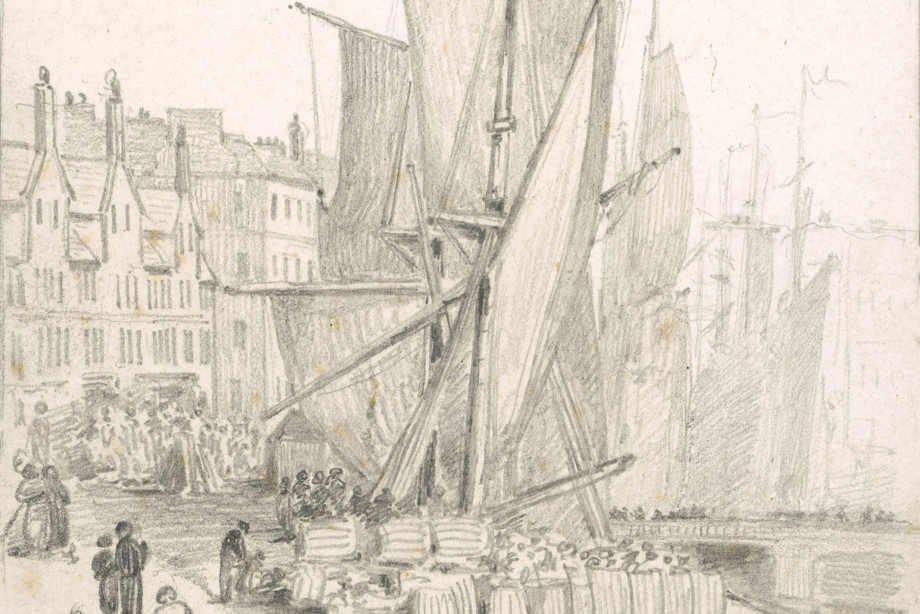 View looking SSW showing tall ships in Harbour, The Shore, Leith, Edinburgh