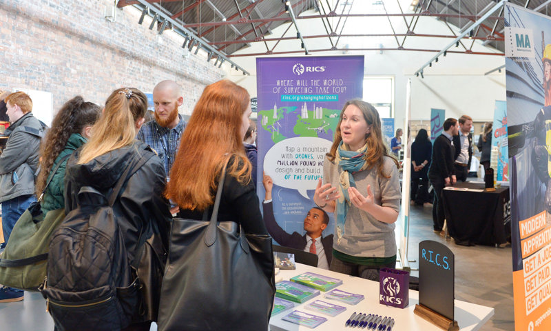 Students finding out about opportunities at The Engine Shed, Stirling