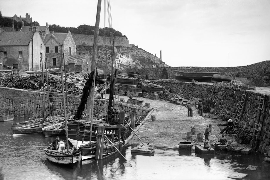 View of slipway at Crail harbour, Shoregate, from south west