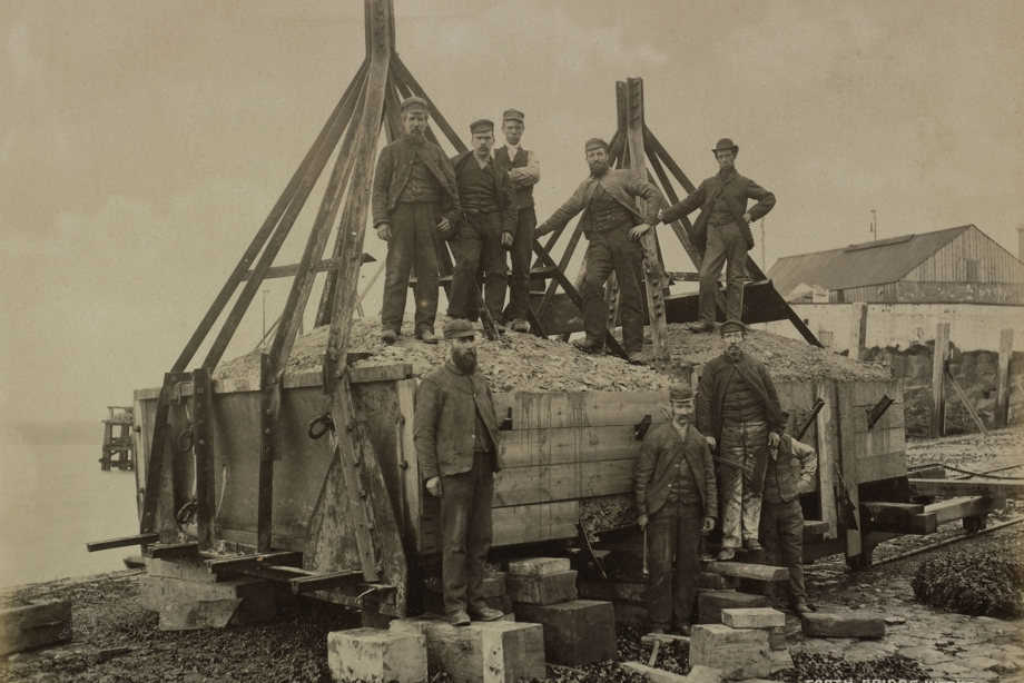 View of Forth Bridge Works durng construction showing mooring block 30 ton, No.62