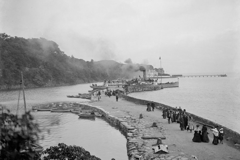 View of pier with a Galloway steamer, Aberdour Harbour