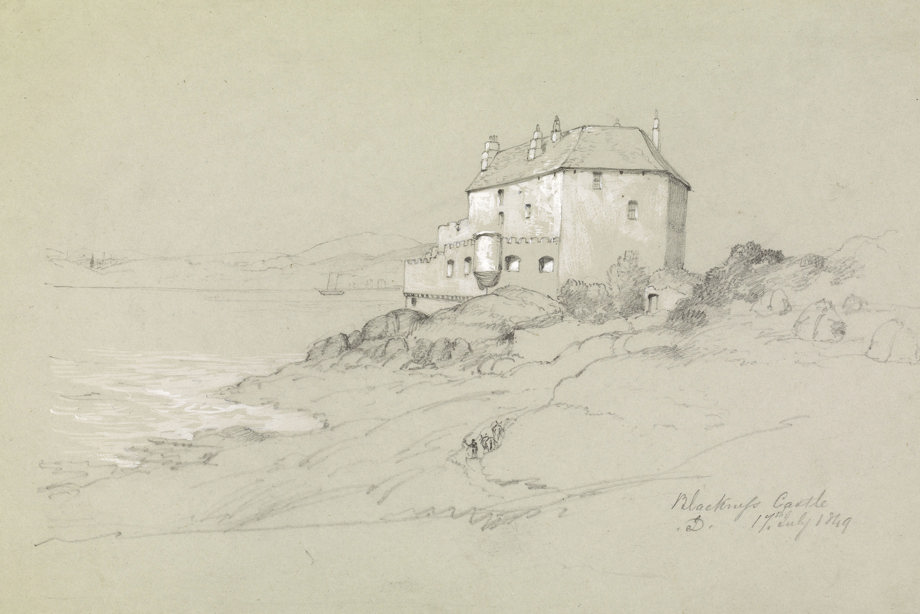Drawing of Blackness Castle showing view from SW. Titled: 'Blackness Castle, D. 17th July 1849'