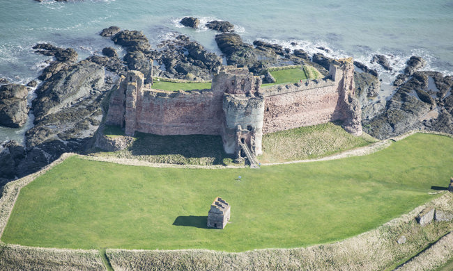 Oblique aerial view of Tantallon Castle, looking ENE