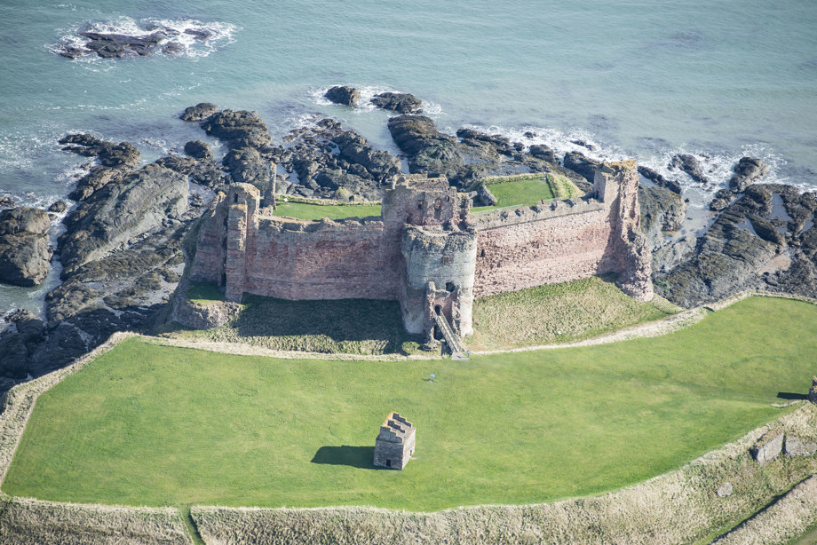Oblique aerial view of Tantallon Castle, looking ENE