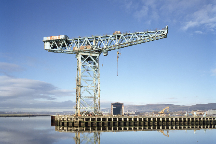 Scanned image of colour negative, view of John Brown's Shipyard from E