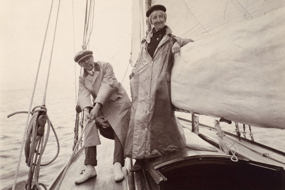 Photograph of couple on sailing boat. PHOTOGRAPH ALBUM NO 93 : THE STRANG COLLECTION, "SUNSHINE AND SHADE"
