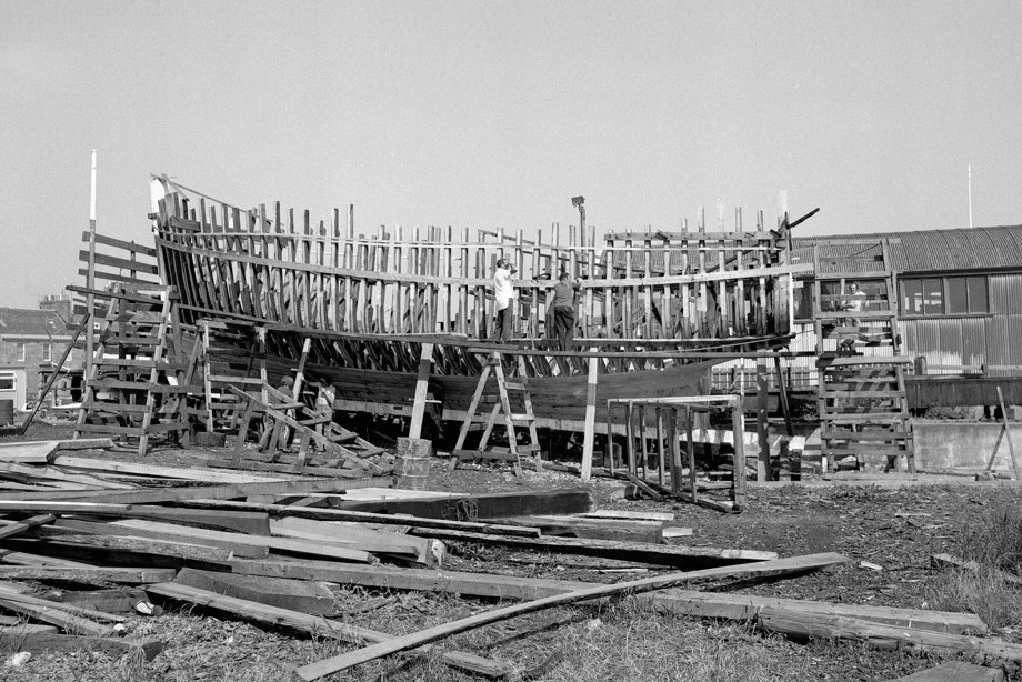 Arbroath, Lady Loan, Boatbuilding Yard View from SW showing boat under construction