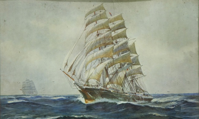 Print of the sailing vessel 'Aristides' by A Chidley, Trinity House