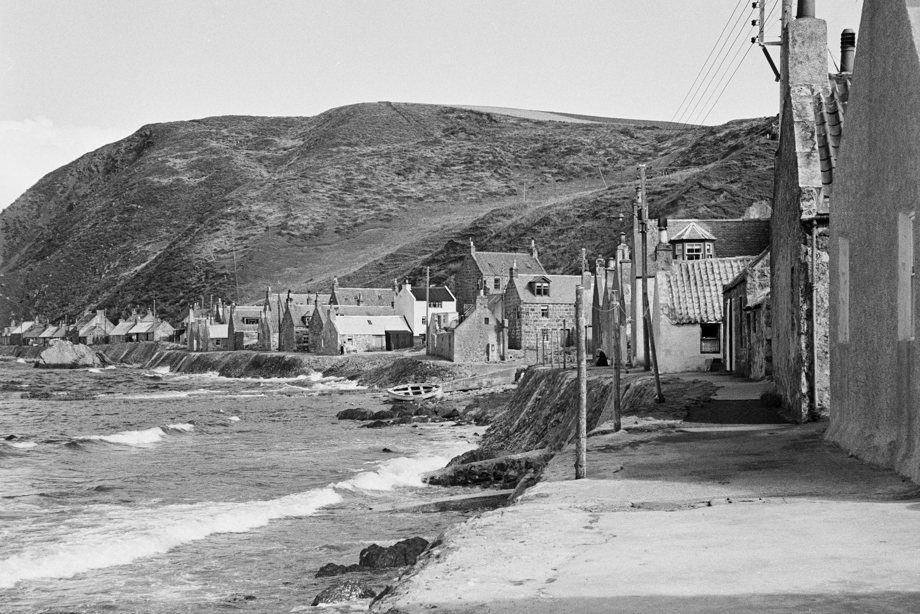 General view of coastal cottages in Crovie village