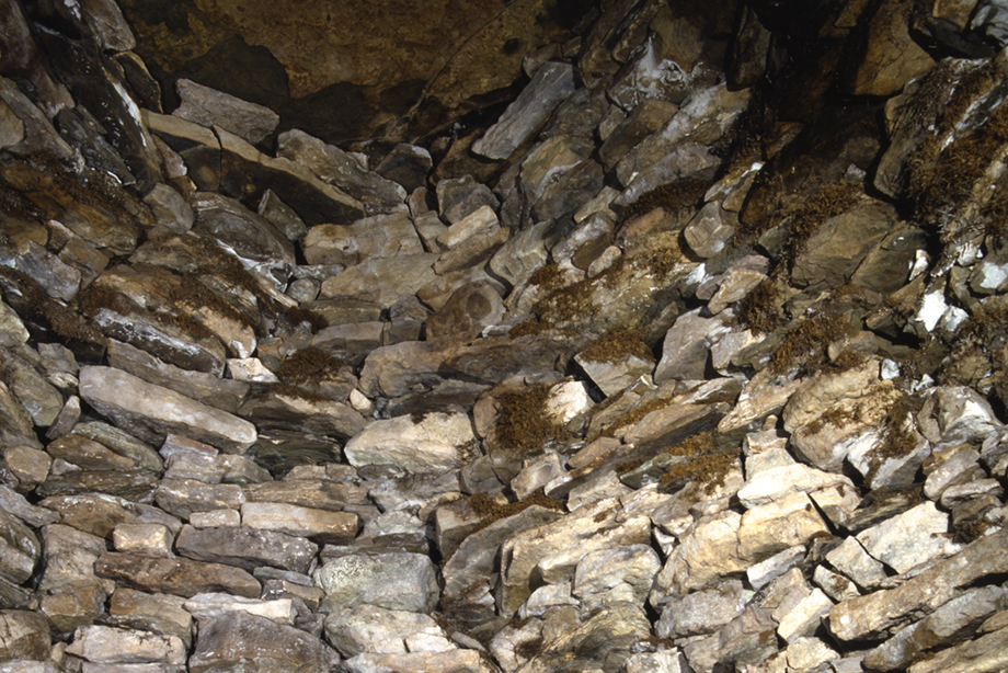 Looking up inside a monument built of stones