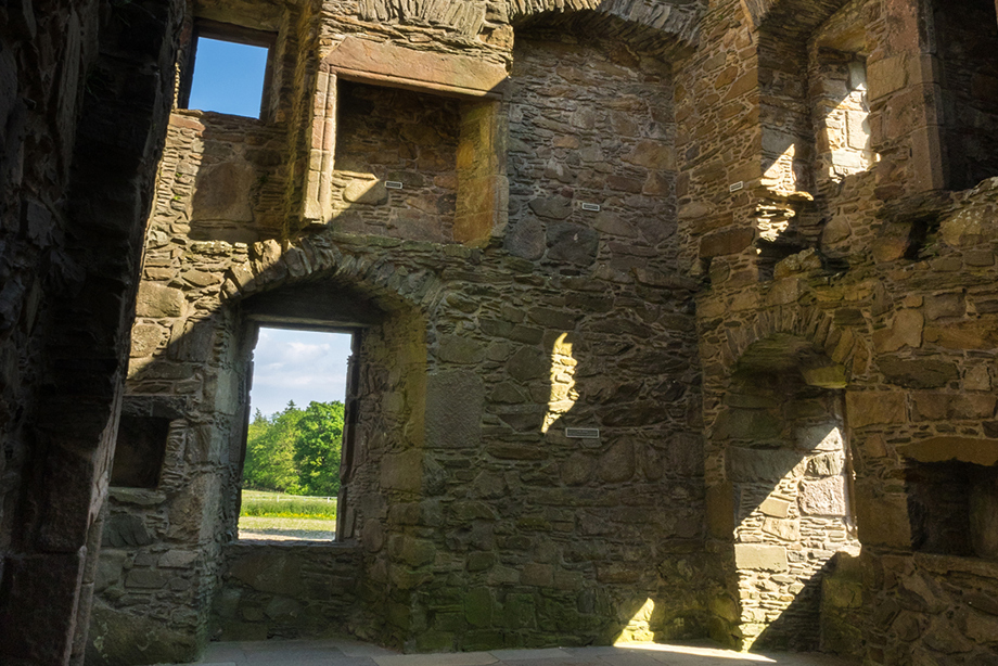 The interior of a ruined castle