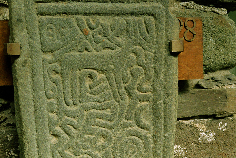 A carved stone slab