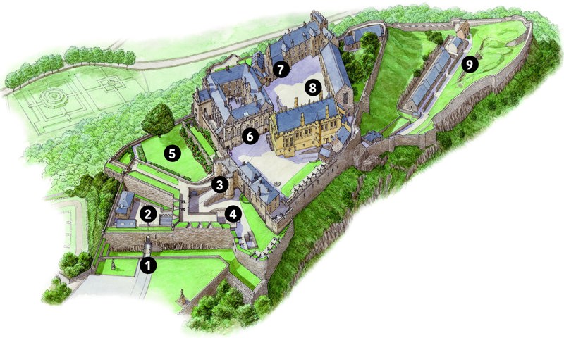 Image of one-way numbered route map for Stirling Castle