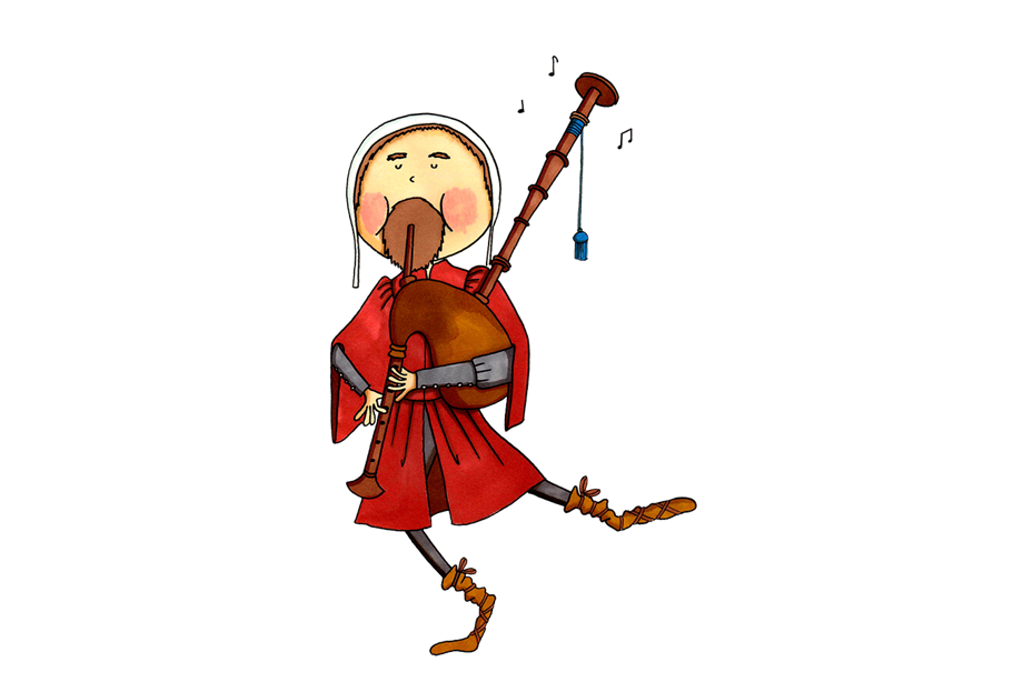 An illustration of a person playing the bagpipes