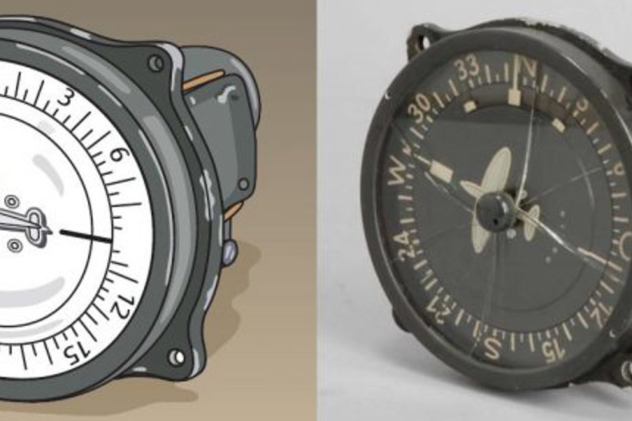 An illustration of a compass next to a photo of a compass