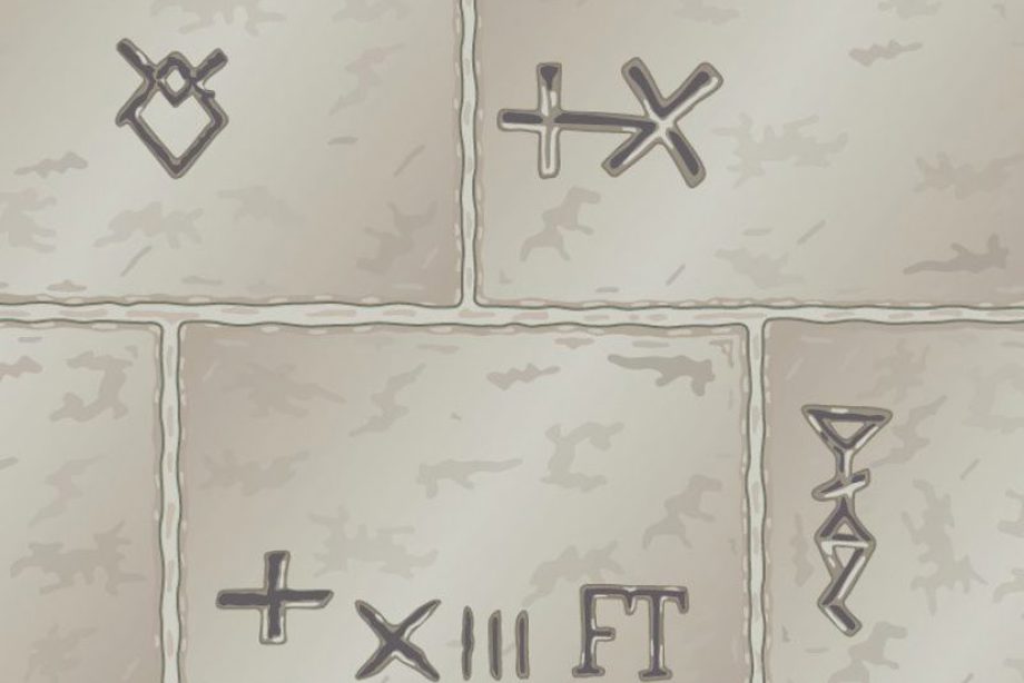 An illustration of carved symbols in stone blocks