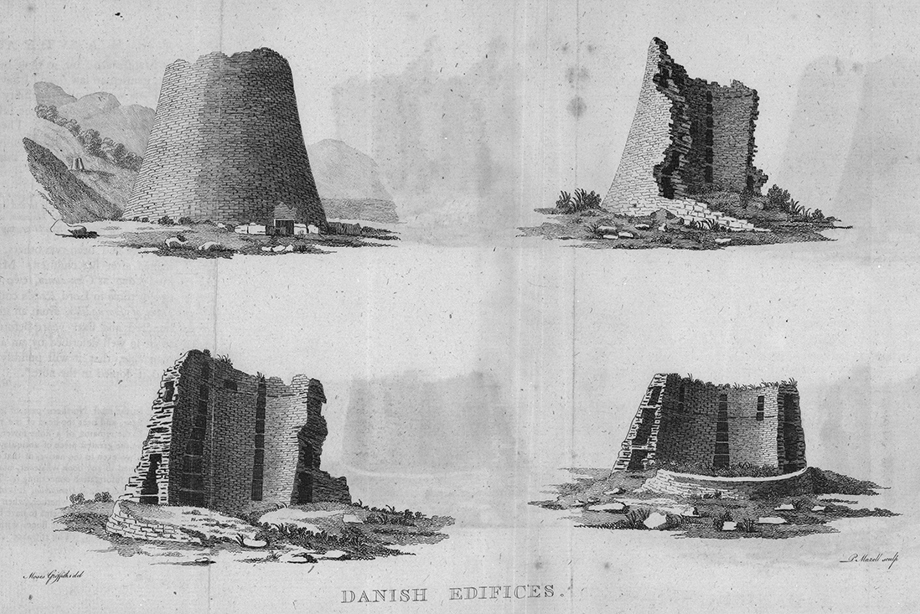 Drawings of four brochs