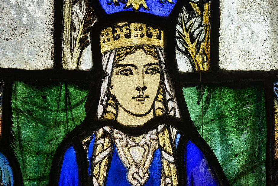 Stained glass window depicting St Margaret