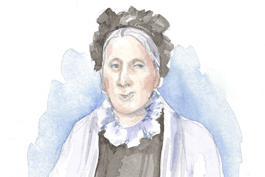Illustration of a woman wearing a bonnet and shawl