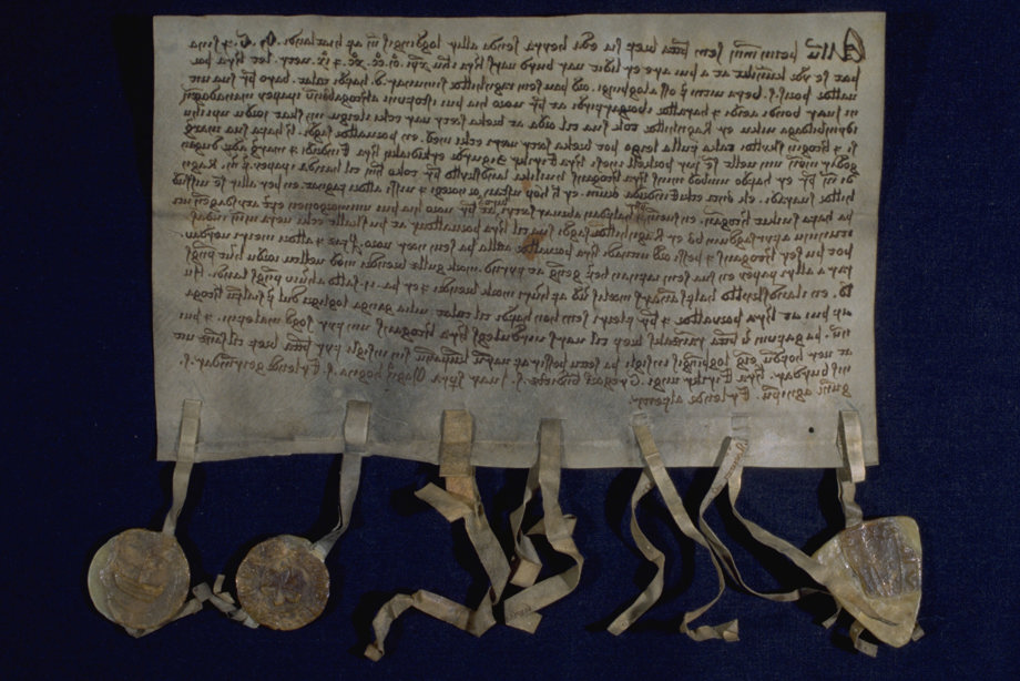 1299 document written on parchment with a number of wax seals.