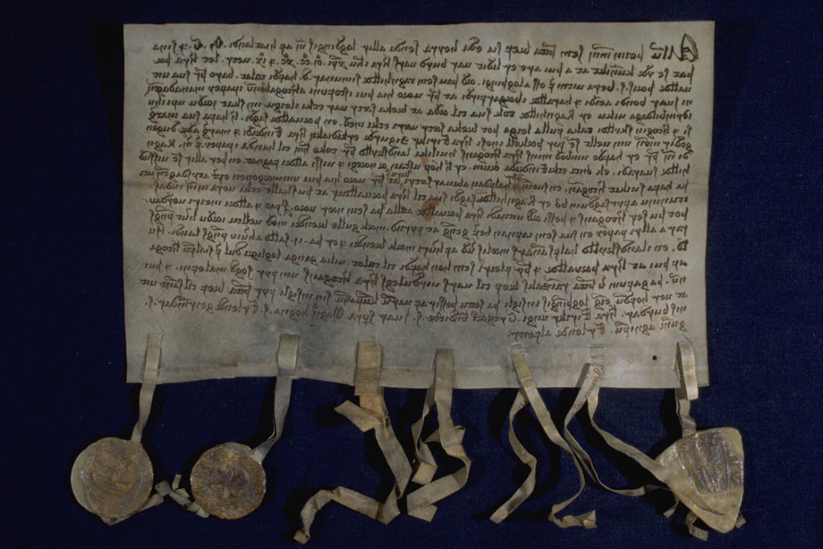 1299 document written on parchment with a number of wax seals.