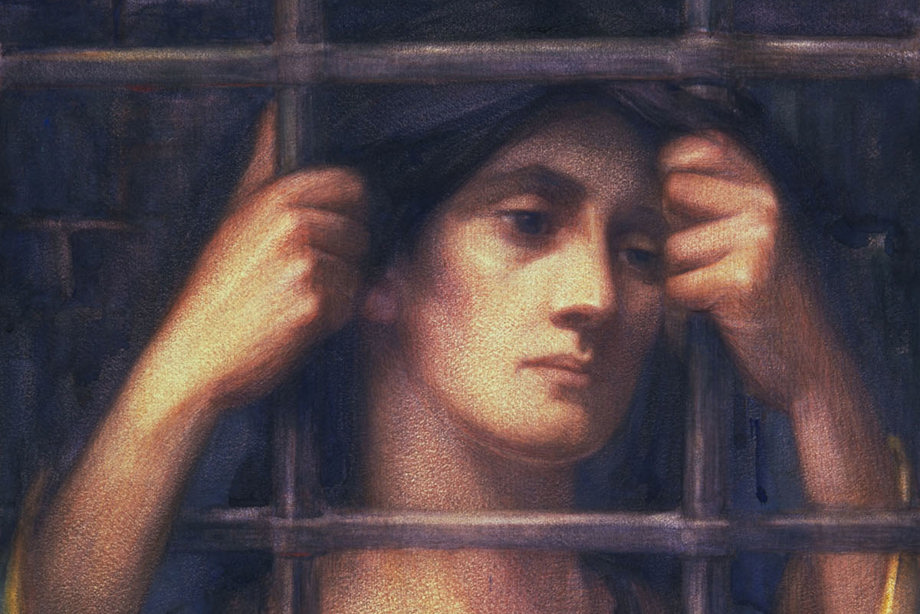 Painting shows Isabella clutching the bars of her cage