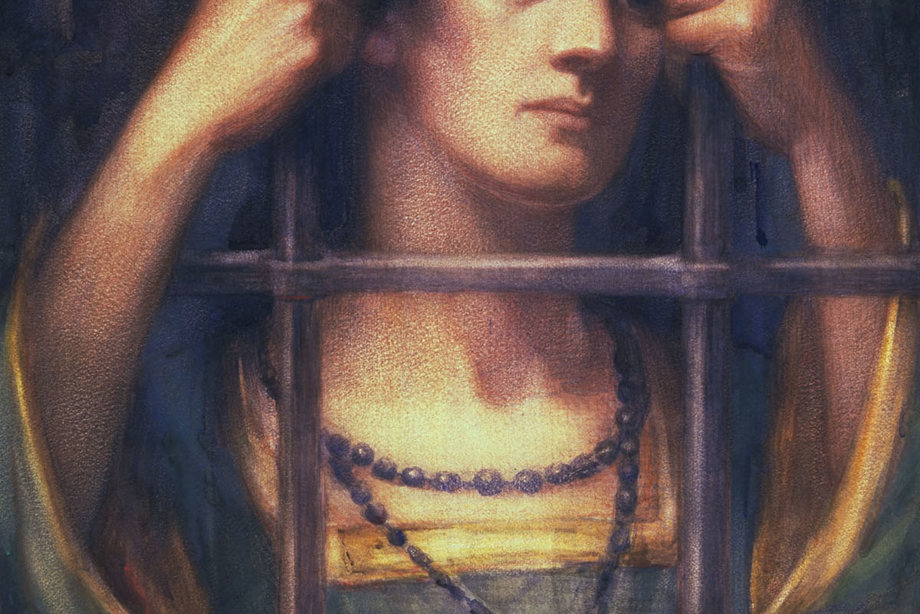 Painting shows Isabella clutching the bars of her cage