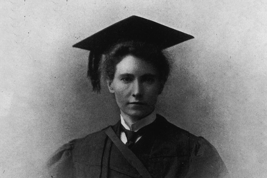 Marion Gilchrist wearing a square academic cap and a graduation gown