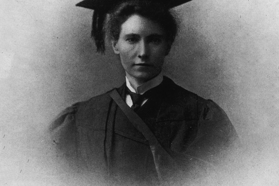 Marion Gilchrist wearing a square academic cap and a graduation gown