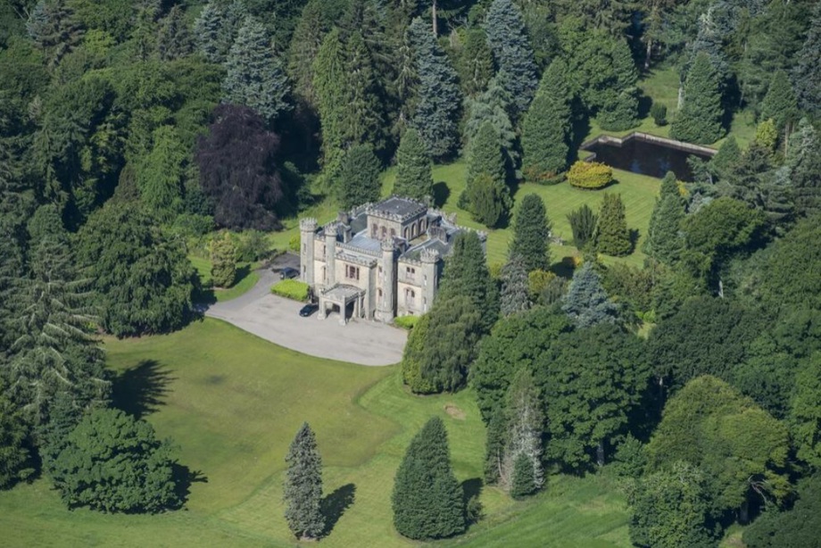 An aerial view of Leys Castle