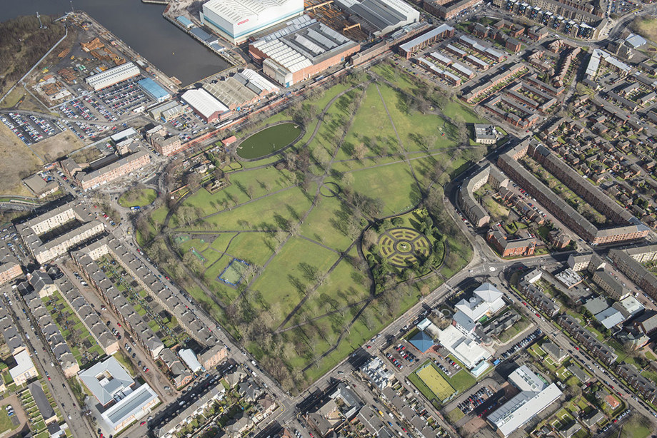 Aerial view of Elder Park in Glasgow