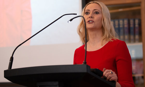 Elly McCrone speaking at the 2019 Corporate Plan launch event at the Carnegie Library in Dunfermline