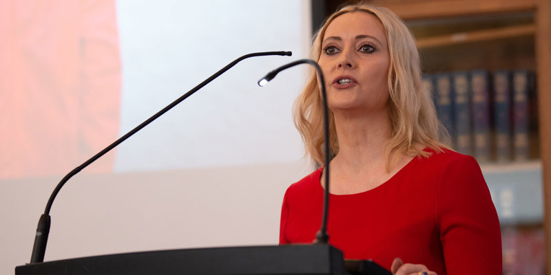 Elly McCrone speaking at the 2019 Corporate Plan launch event at the Carnegie Library in Dunfermline