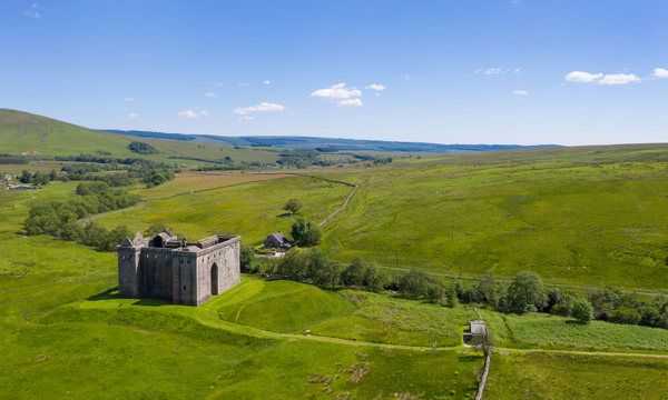 Aerial view of Hermitage Castle