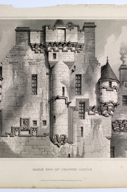 A stone castle with circular turrets