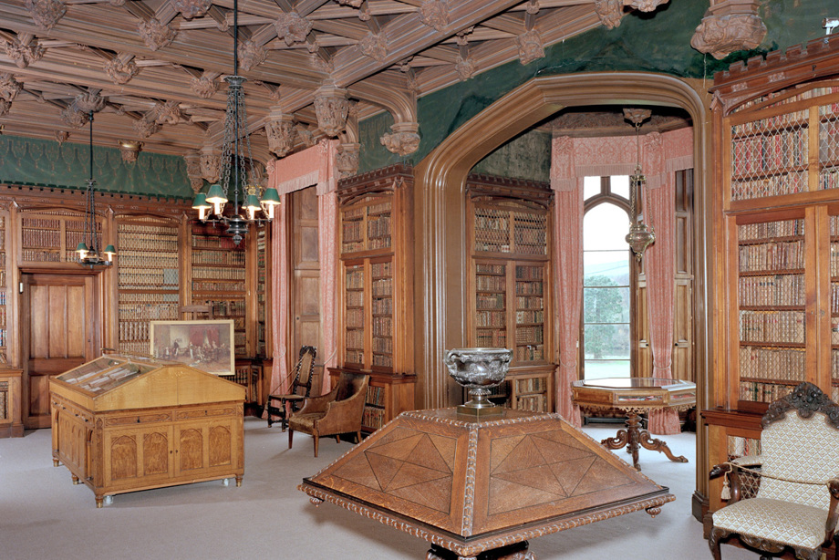 A wooden panelled library